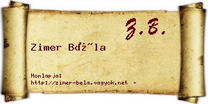 Zimer Béla névjegykártya